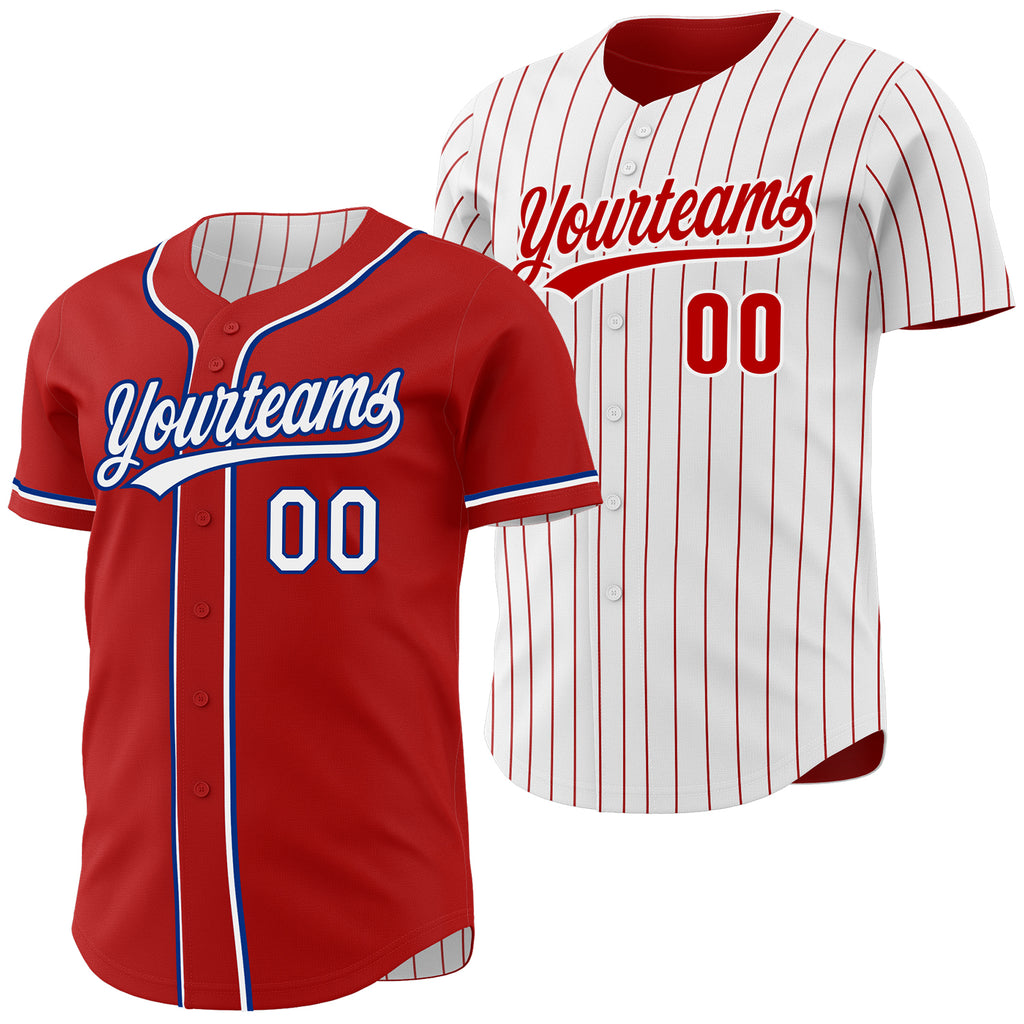 Custom Red White Red Pinstripe Reversible Button-Down Baseball Jersey
