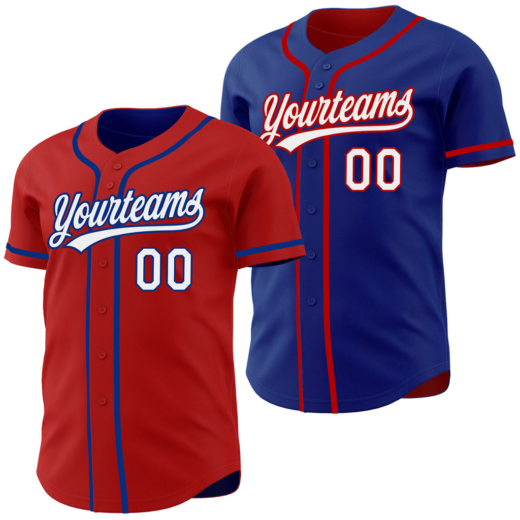 Custom Red White-Royal Reversible Button-Down Baseball Jersey