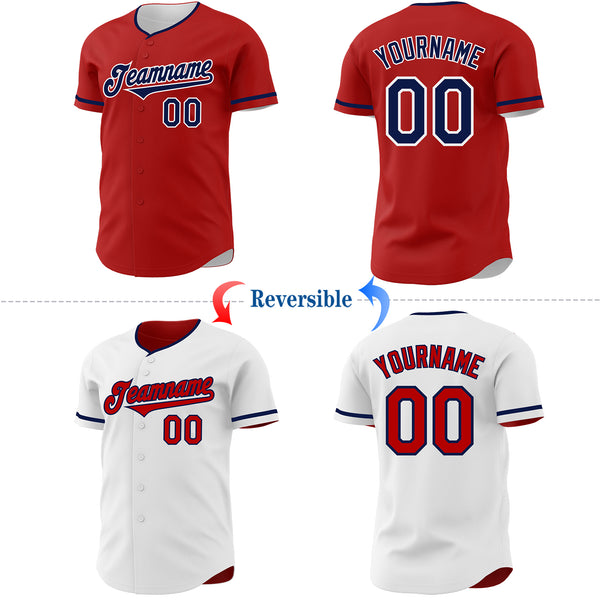 Custom Red Navy-White Reversible Button-Down Baseball Jersey