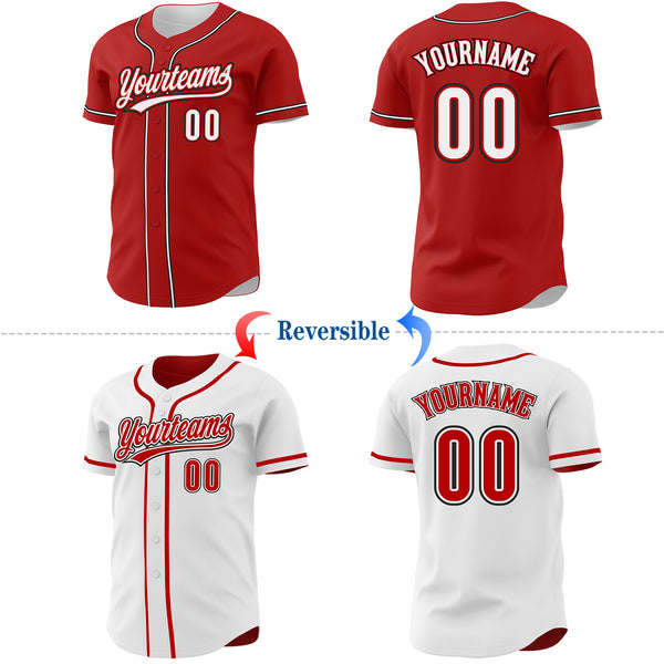 Custom Red White-Black Reversible Button-Down Baseball Jersey
