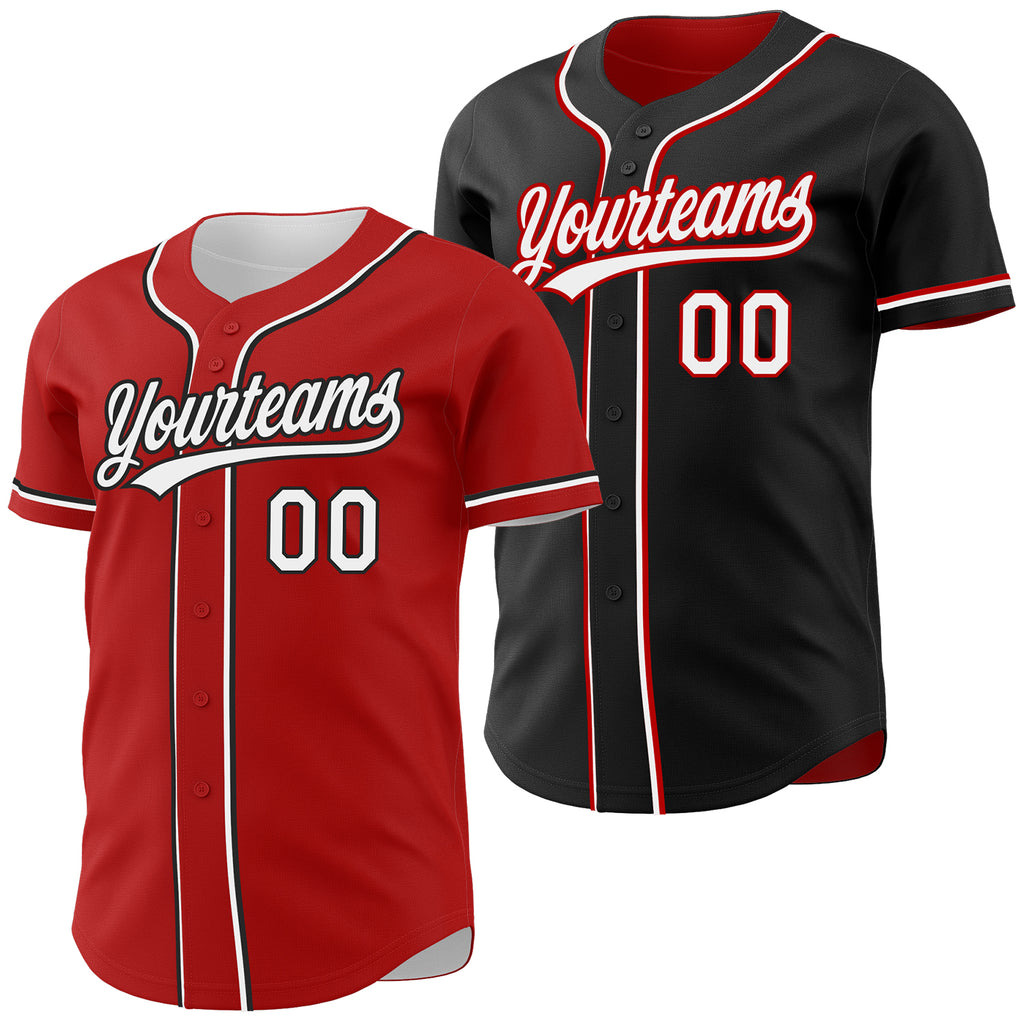 Custom Red White-Black Reversible Button-Down Baseball Jersey