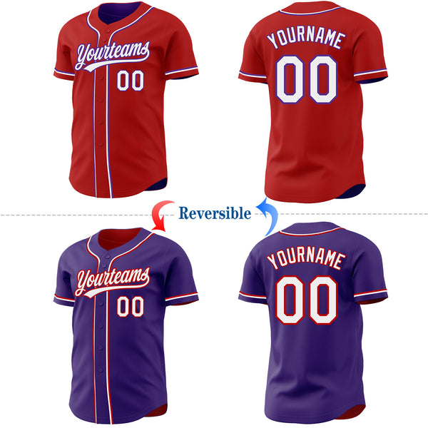 Custom Red White-Purple Reversible Button-Down Baseball Jersey