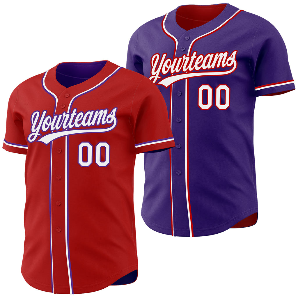 Custom Red White-Purple Reversible Button-Down Baseball Jersey