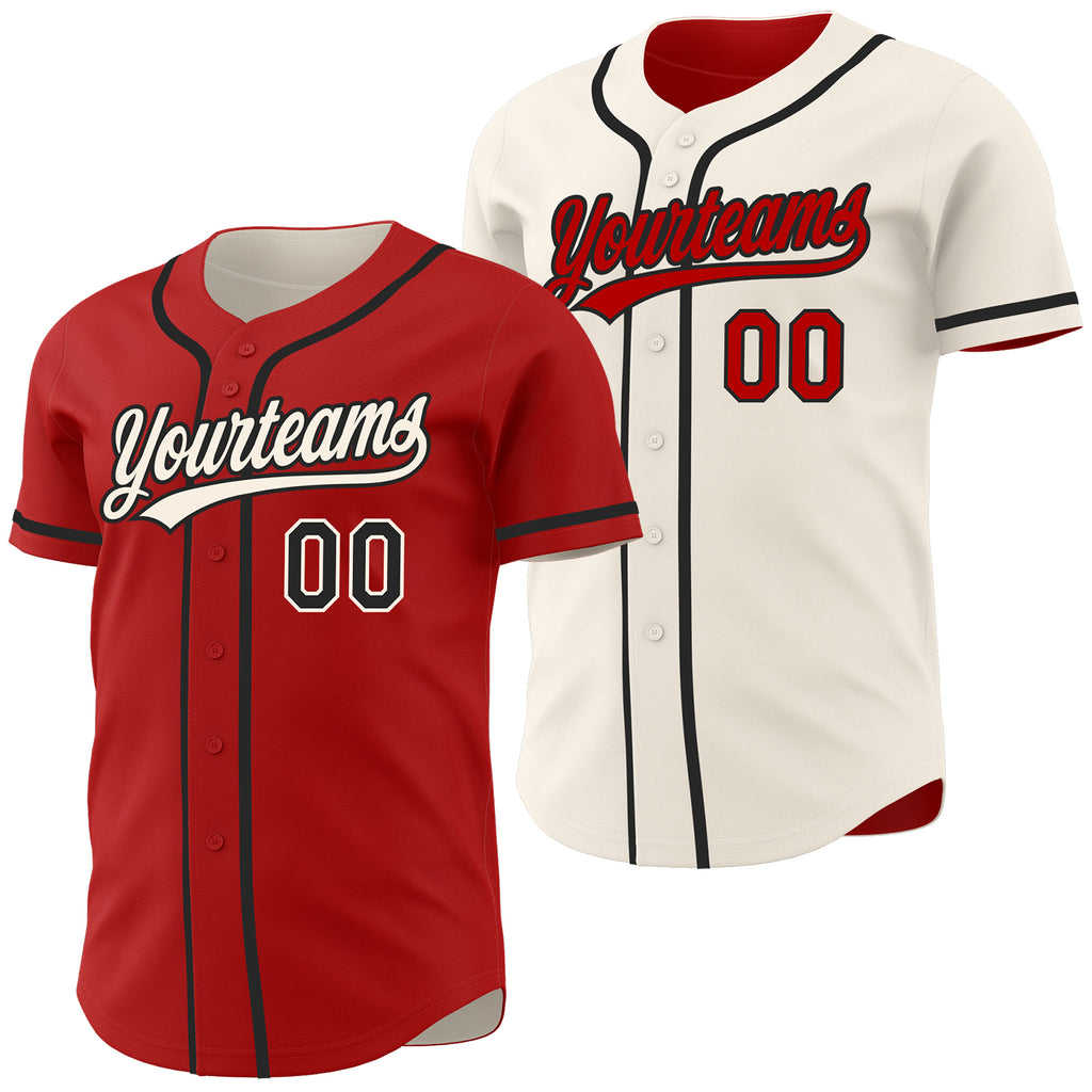 Custom Red Black-Cream Reversible Button-Down Baseball Jersey