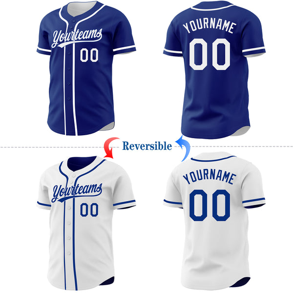 Custom Royal-White Reversible Button-Down Baseball Jersey