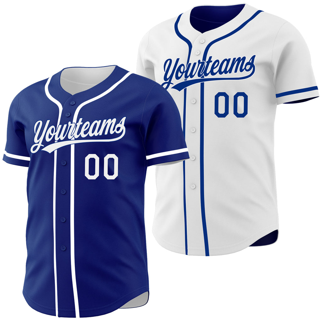 Custom Royal-White Reversible Button-Down Baseball Jersey