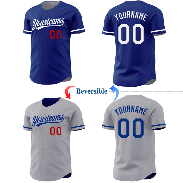 Custom Royal Gray Reversible Button-Down Baseball Jersey