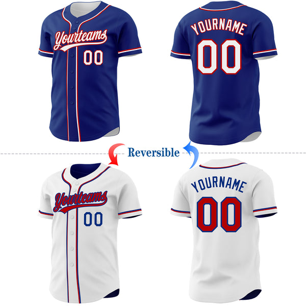 Custom Royal White-Red Reversible Button-Down Baseball Jersey