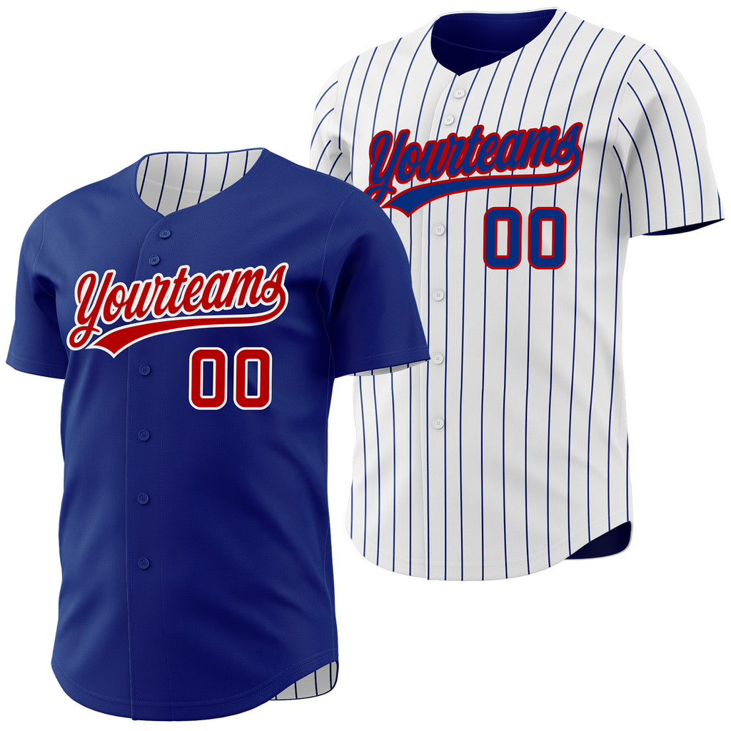 Custom Royal White Royal Pinstripe Reversible Button-Down Baseball Jersey