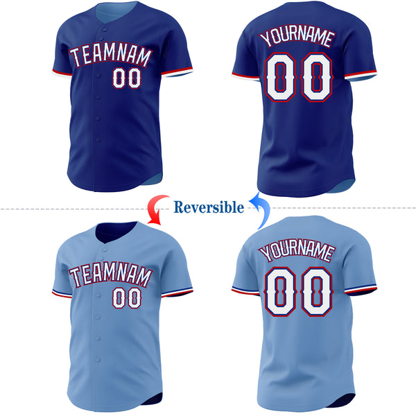 Custom Royal Light Blue Reversible Button-Down Baseball Jersey