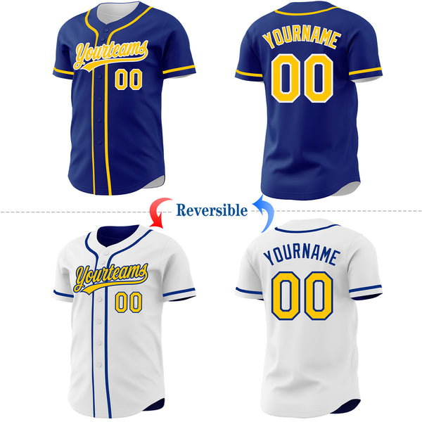 Custom Royal Yellow-White Reversible Button-Down Baseball Jersey