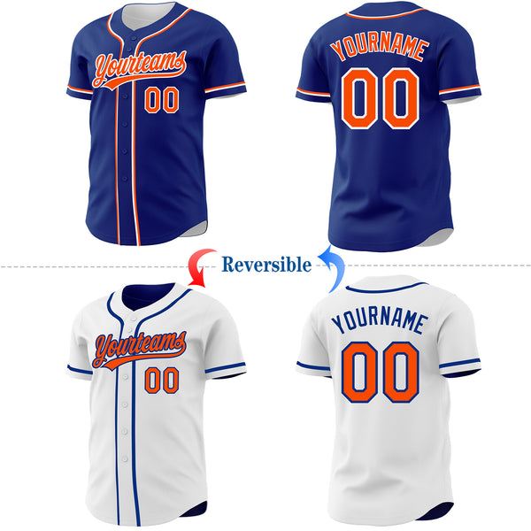 Custom Royal Orange-White Reversible Button-Down Baseball Jersey