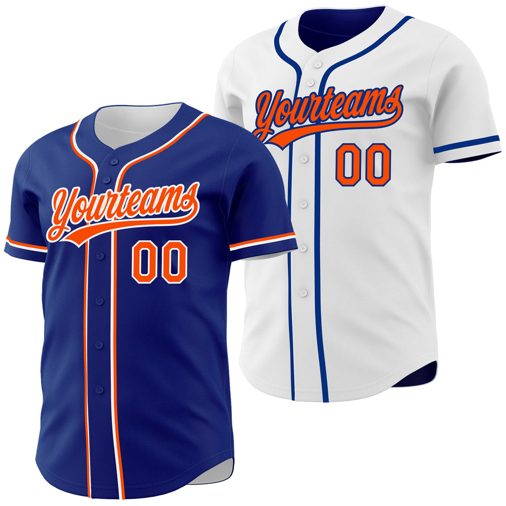 Custom Royal Orange-White Reversible Button-Down Baseball Jersey