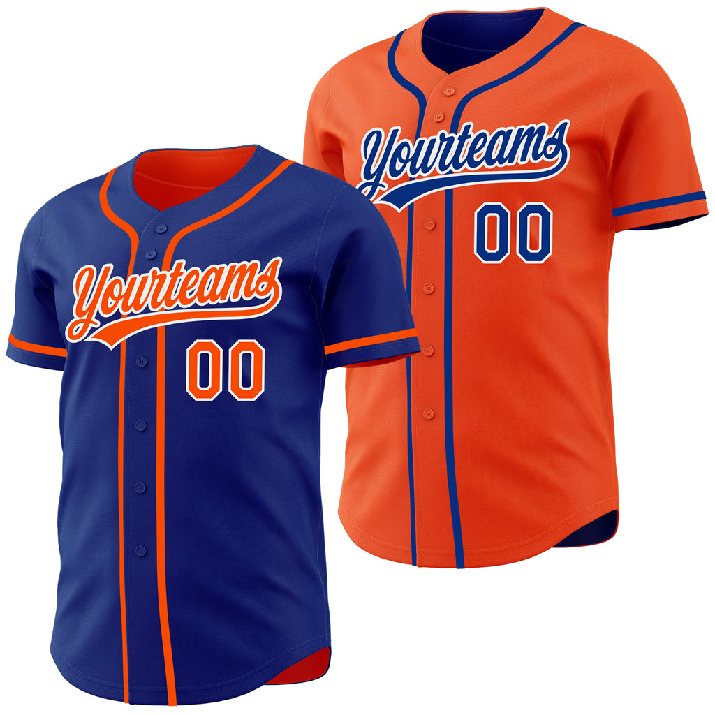 Custom Royal Orange-White Reversible Button-Down Baseball Jersey