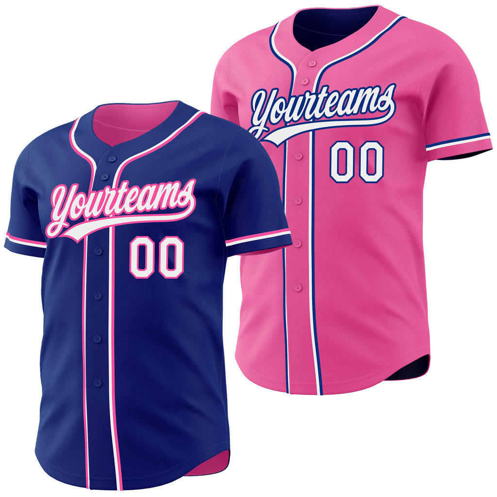 Custom Royal White-Pink Reversible Button-Down Baseball Jersey