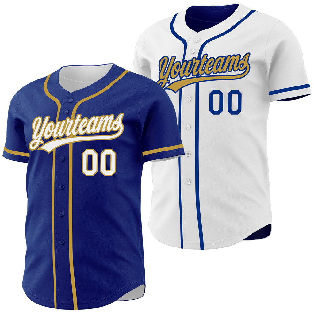 Custom Royal White-Old Gold Reversible Button-Down Baseball Jersey