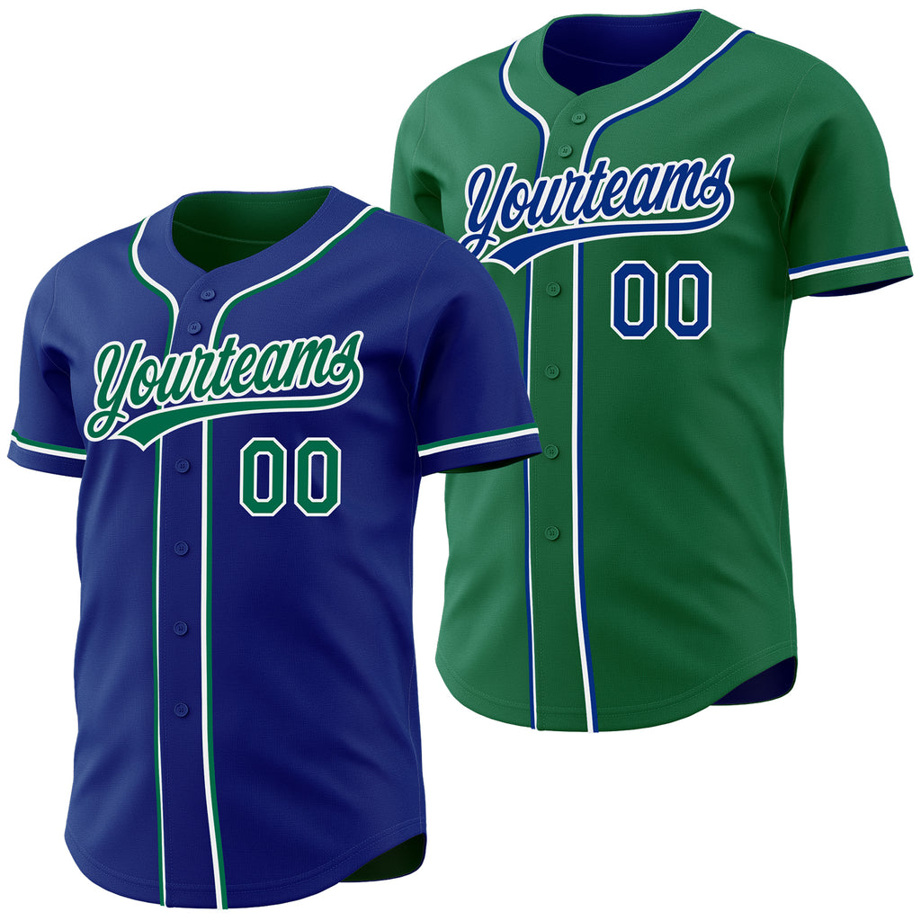 Custom Royal Kelly Green-White Reversible Button-Down Baseball Jersey