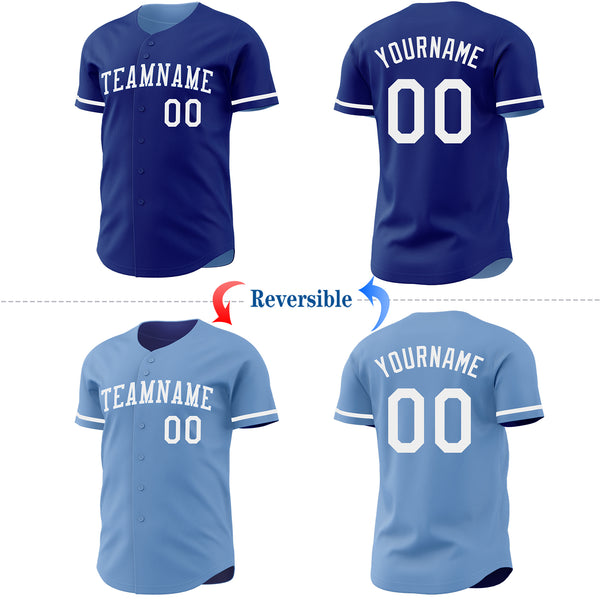 Custom Royal-White Reversible Button-Down Baseball Jersey