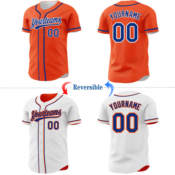 Custom Orange Royal-White Reversible Button-Down Baseball Jersey