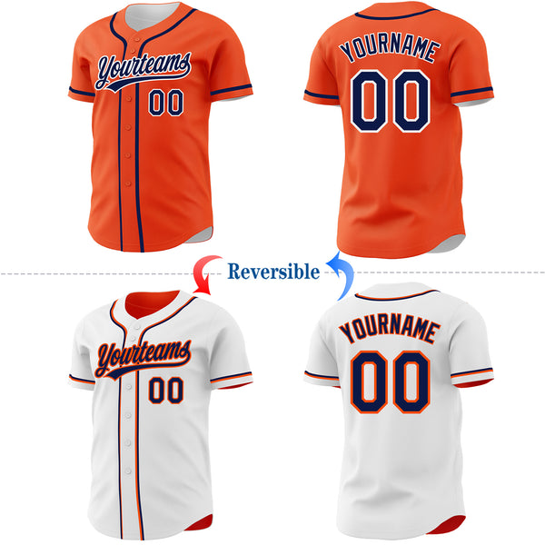 Custom Orange Navy-White Reversible Button-Down Baseball Jersey