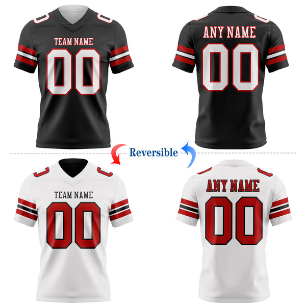 Custom Black White-Red Reversible Double Side Authentic Football Jersey