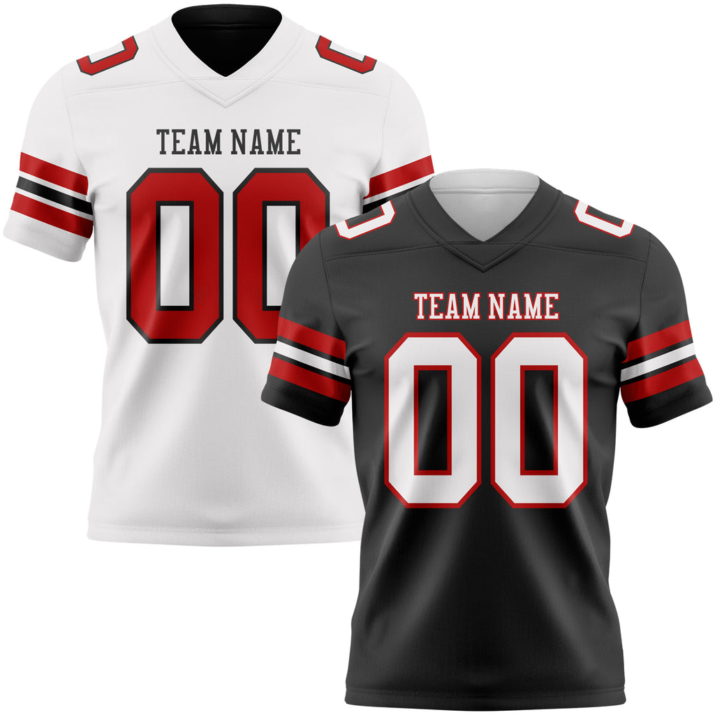 Custom Black White-Red Reversible Double Side Authentic Football Jersey