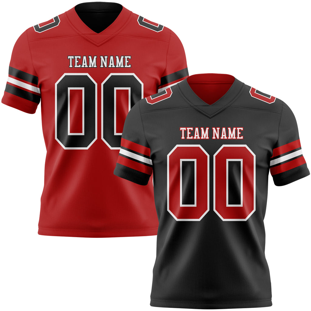 Custom Black Red-White Reversible Double Side Authentic Football Jersey