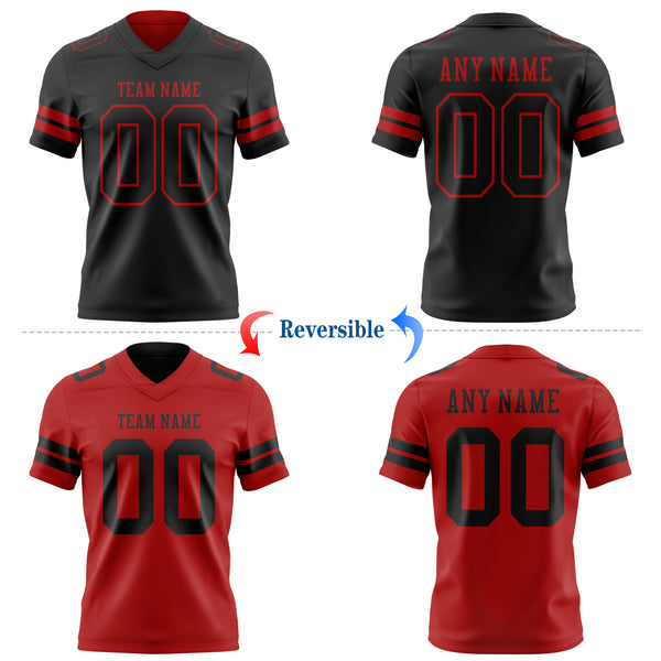 Custom Black-Red Reversible Double Side Authentic Football Jersey