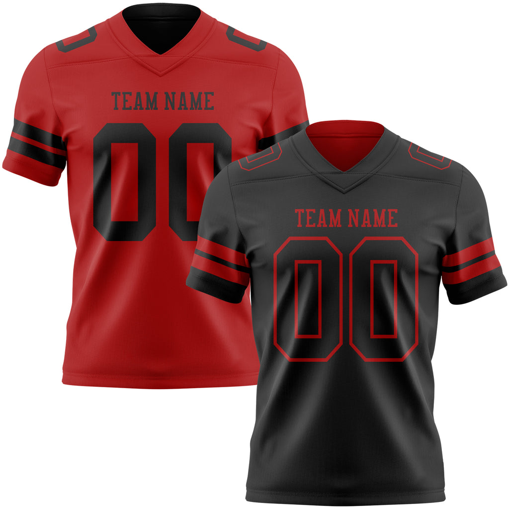 Custom Black-Red Reversible Double Side Authentic Football Jersey