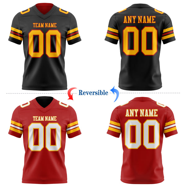 Custom Black Gold-Red Reversible Double Side Authentic Football Jersey