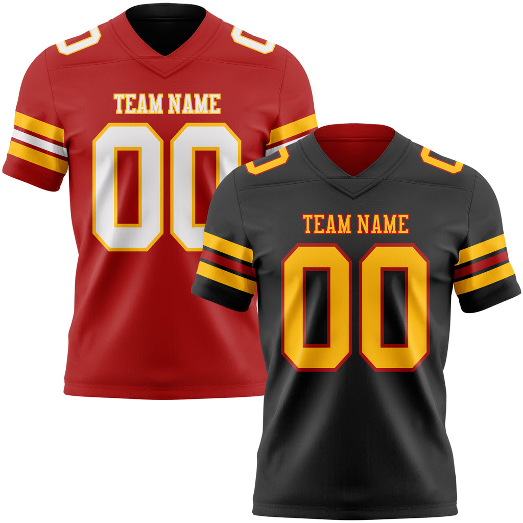 Custom Black Gold-Red Reversible Double Side Authentic Football Jersey