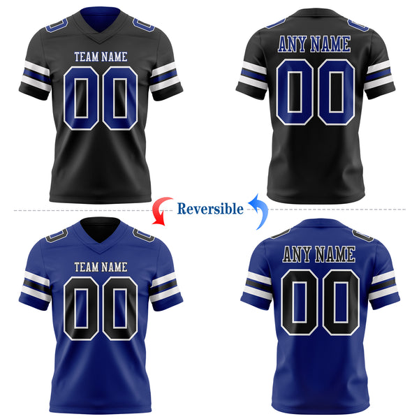 Custom Black Royal-White Reversible Double Side Authentic Football Jersey