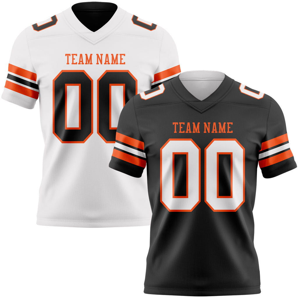 Custom Black White-Orange Reversible Double Side Authentic Football Jersey