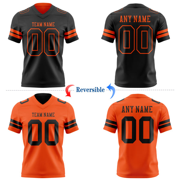 Custom Black-Orange Reversible Double Side Authentic Football Jersey