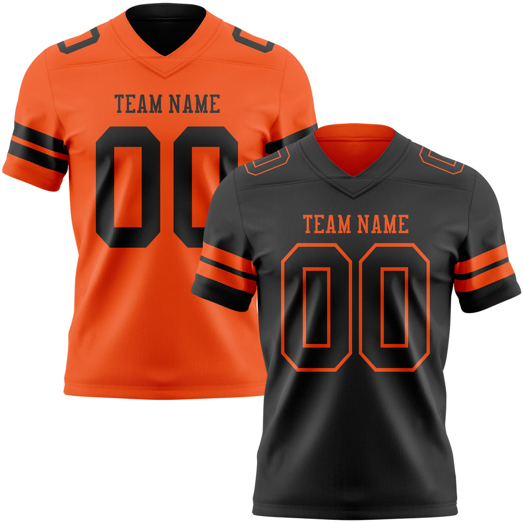 Custom Black-Orange Reversible Double Side Authentic Football Jersey