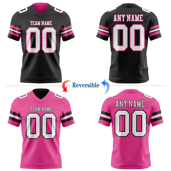 Custom Black White-Pink Reversible Double Side Authentic Football Jersey