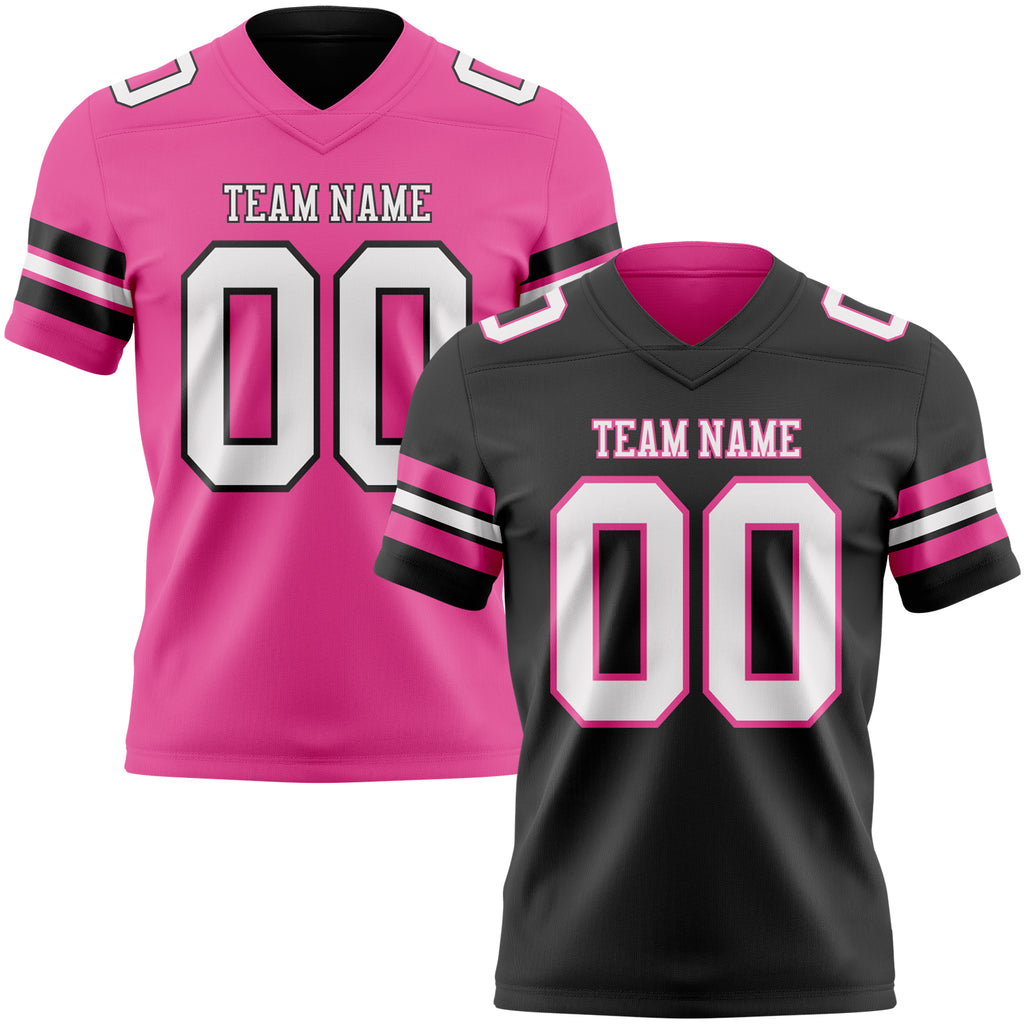 Custom Black White-Pink Reversible Double Side Authentic Football Jersey