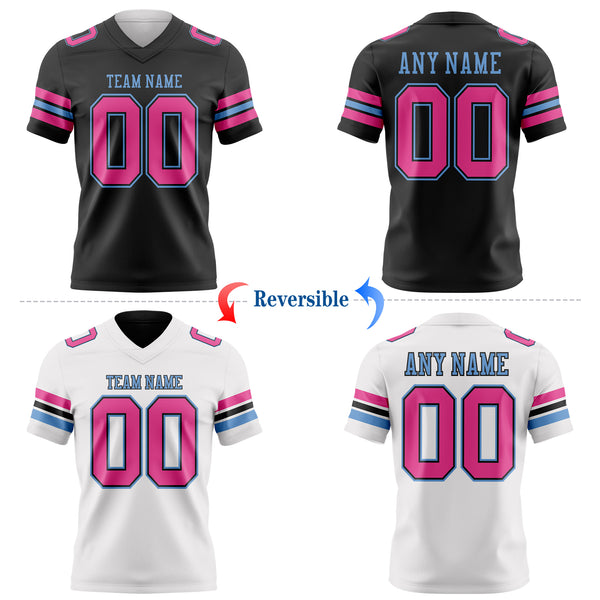 Custom Black Pink-Light Blue Reversible Double Side Authentic Football Jersey