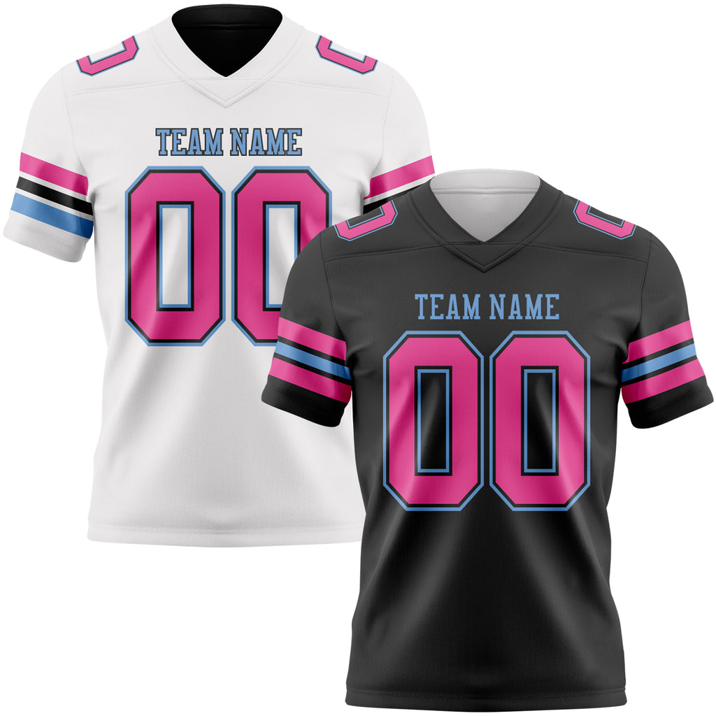 Custom Black Pink-Light Blue Reversible Double Side Authentic Football Jersey