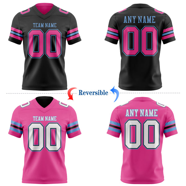 Custom Black Pink-Light Blue Reversible Double Side Authentic Football Jersey