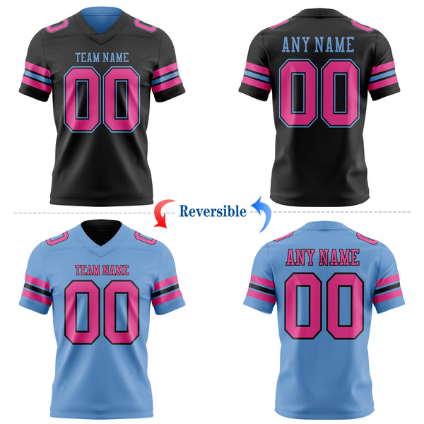 Custom Black Pink-Light Blue Reversible Double Side Authentic Football Jersey