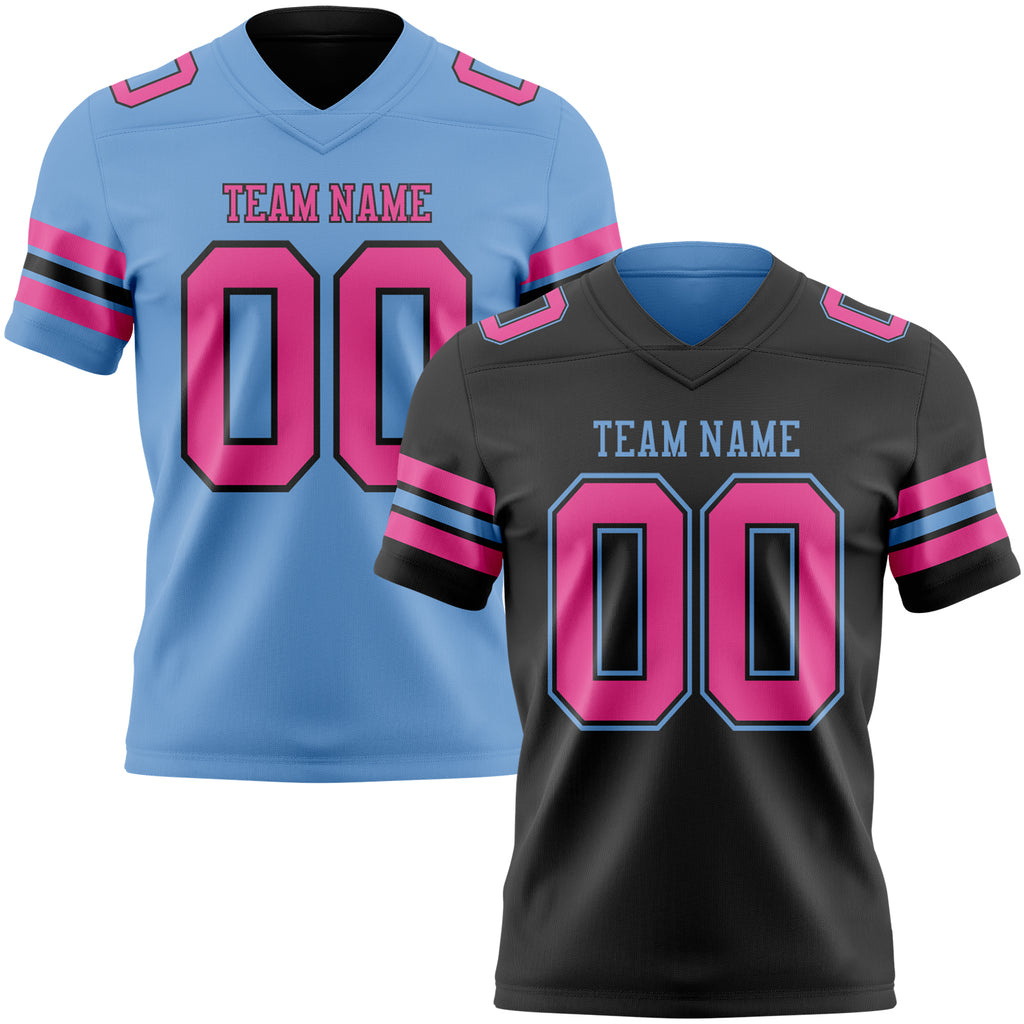 Custom Black Pink-Light Blue Reversible Double Side Authentic Football Jersey