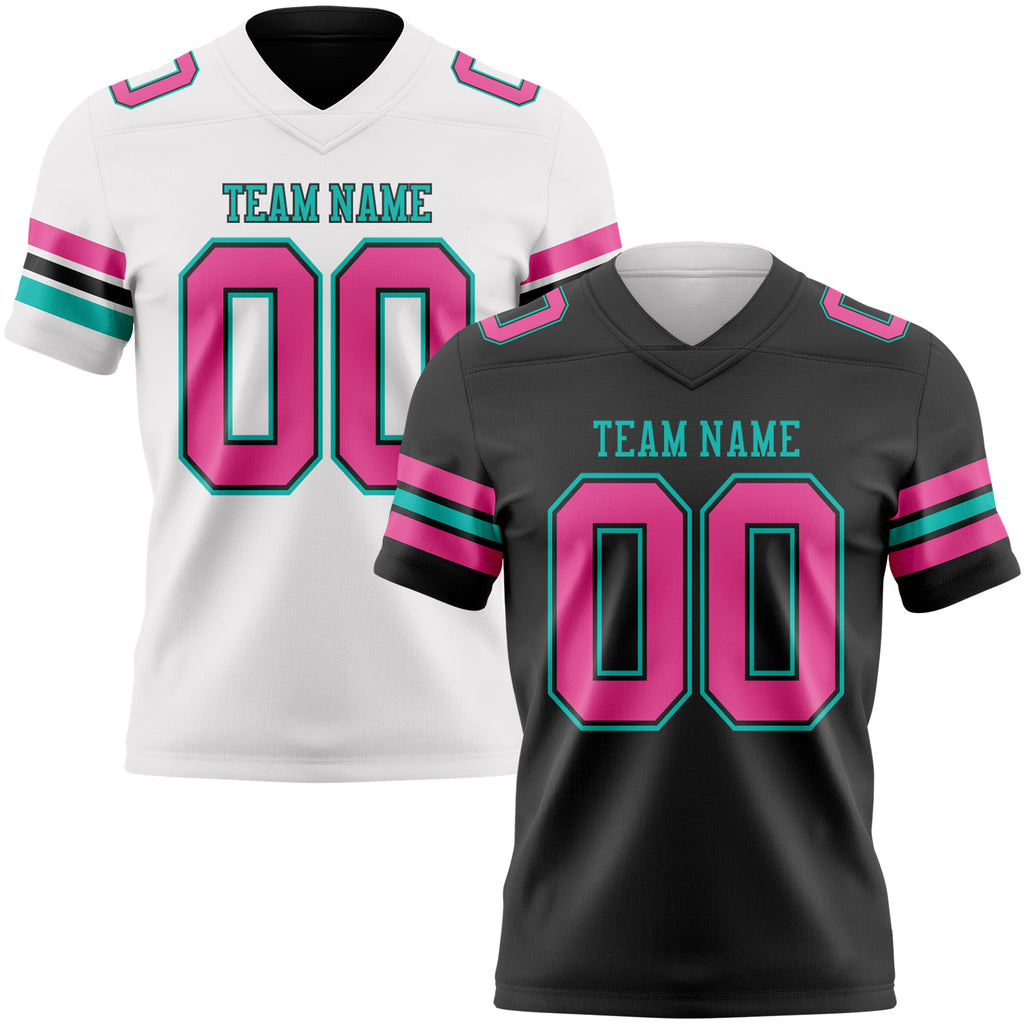 Custom Black Pink-Aqua Reversible Double Side Authentic Football Jersey