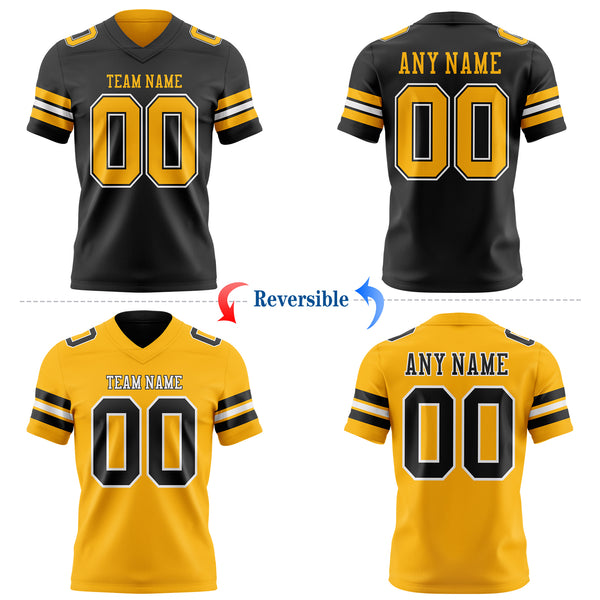 Custom Black Gold-White Reversible Double Side Authentic Football Jersey