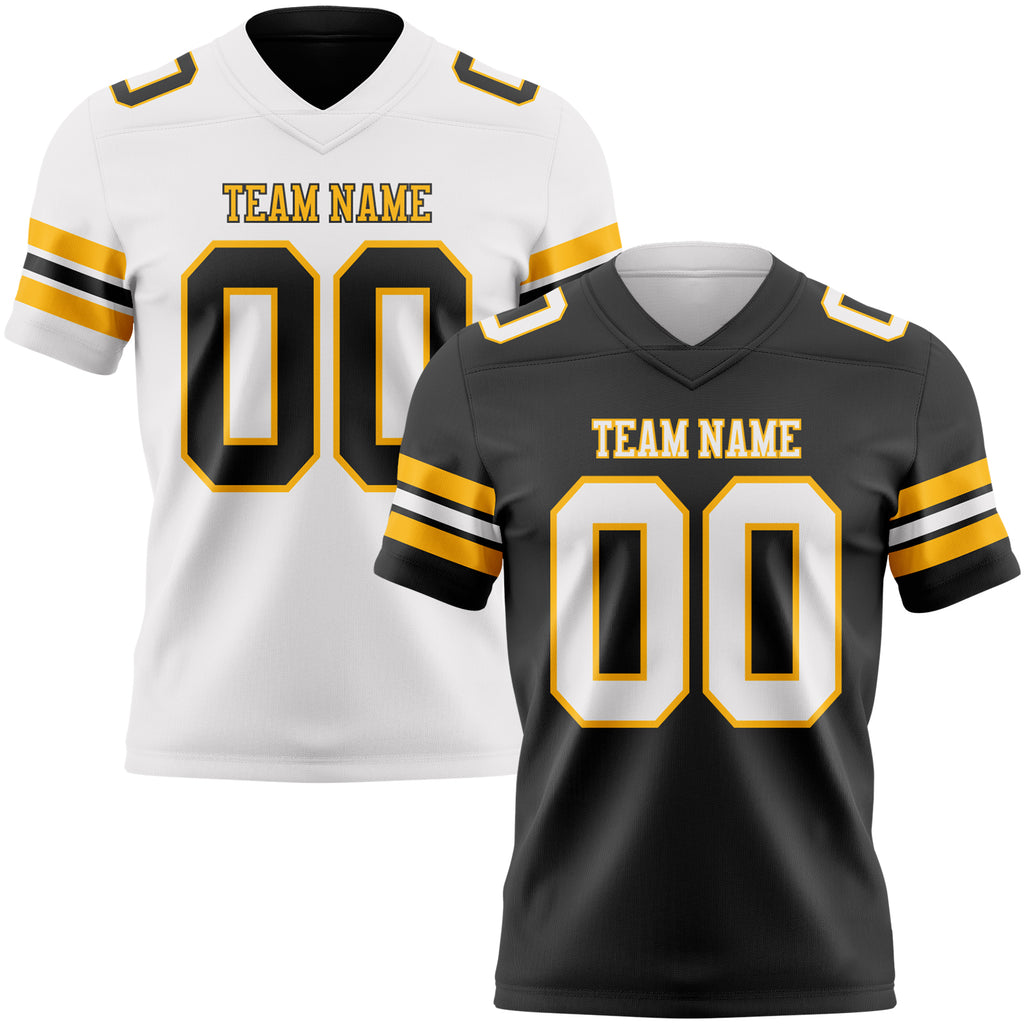 Custom Black White-Gold Reversible Double Side Authentic Football Jersey