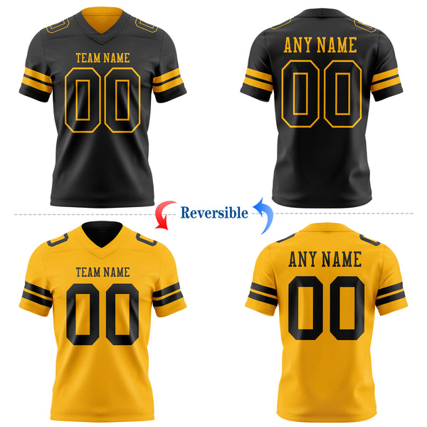 Custom Black-Gold Reversible Double Side Authentic Football Jersey