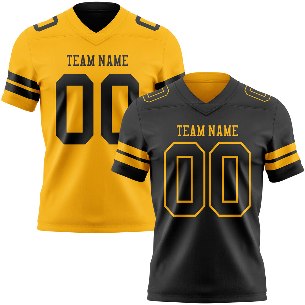Custom Black-Gold Reversible Double Side Authentic Football Jersey