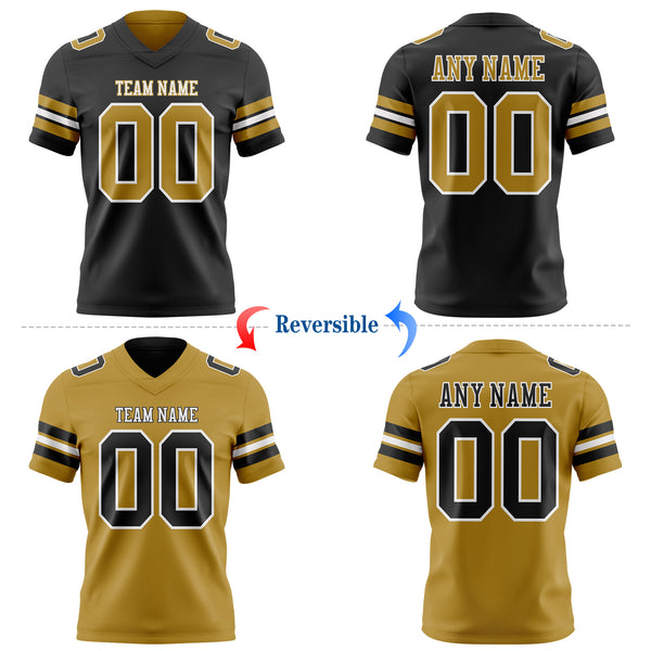 Custom Black Old Gold-White Reversible Double Side Authentic Football Jersey