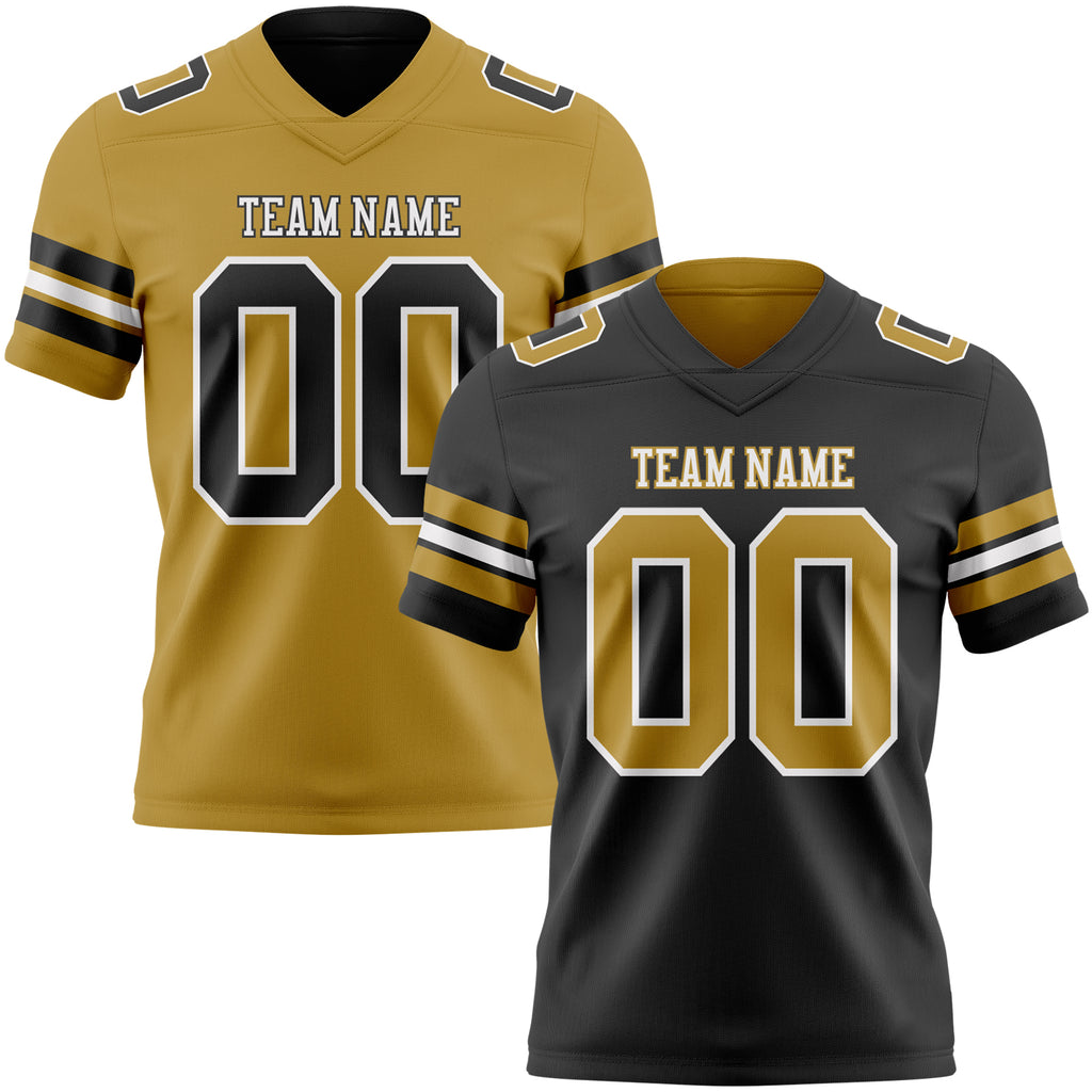 Custom Black Old Gold-White Reversible Double Side Authentic Football Jersey