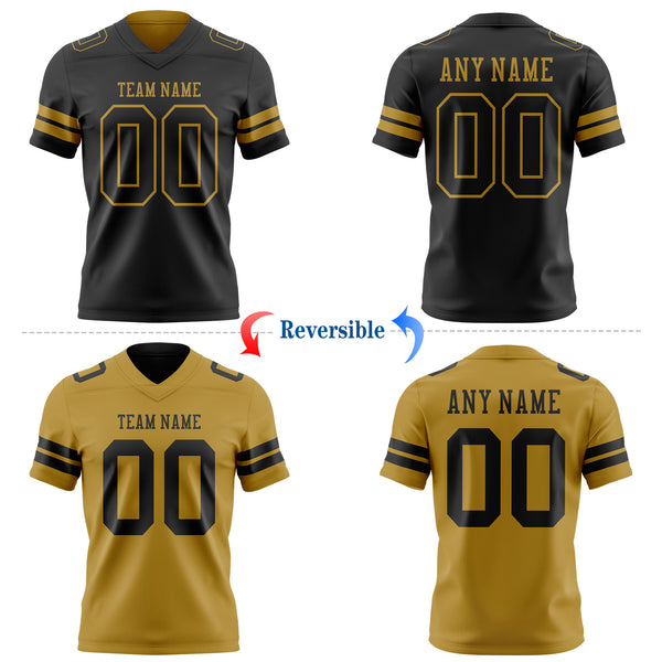 Custom Black-Old Gold Reversible Double Side Authentic Football Jersey